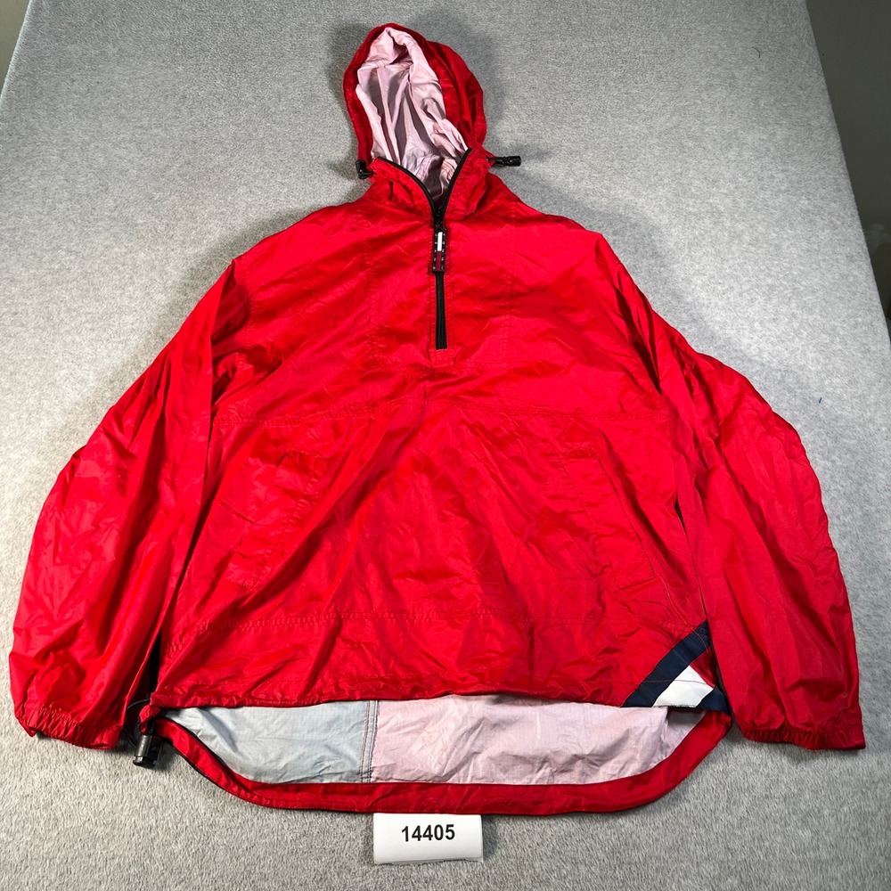 Vtg 90s Tommy Jeans Windbreaker Jacket Mens Large Red Nylon Hooded Full Zip